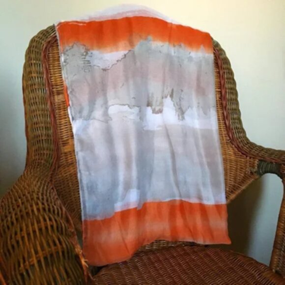 Vex Collection Beautiful Watercolour Wash Scarf In Orange, White & Grey - Picture 10 of 13